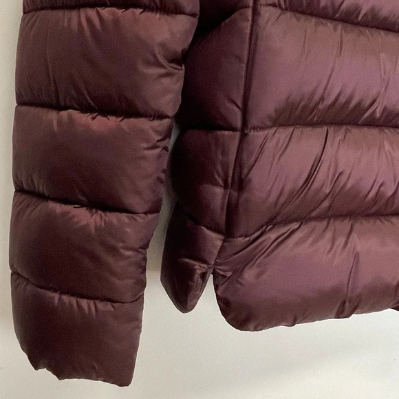 NEW Save The Duck Coat Womens Large Mei Puffer Jacket Burgundy Faux Fur Collar - Picture 4 of 11